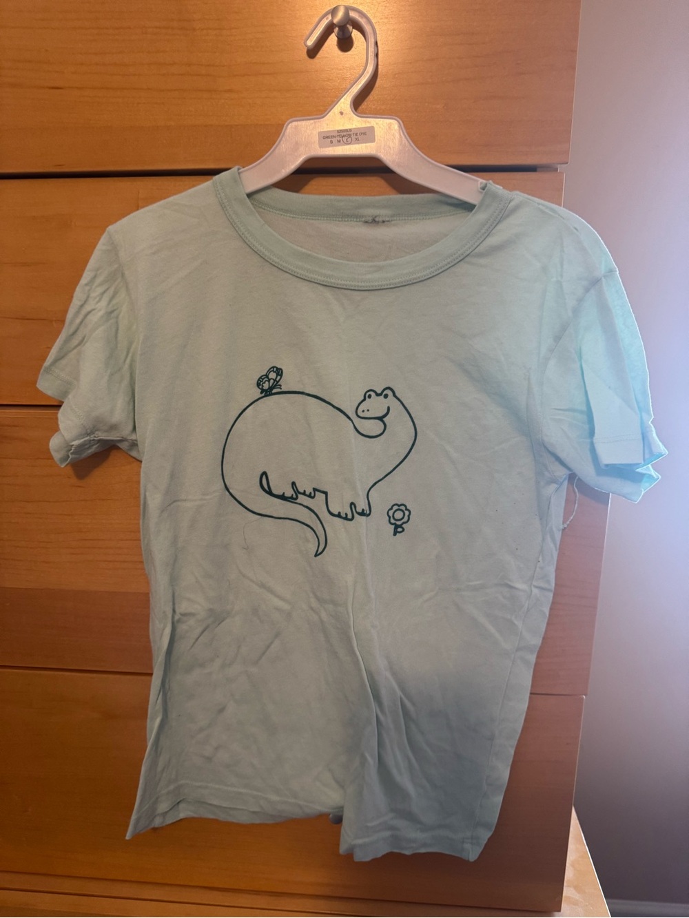 Vintage 90s Light Aqua Graphic Fitted Dinosaur Tee